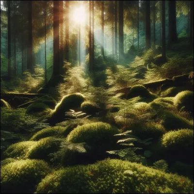 Les rayons du soleil perçaient le feuillage [...], éclairant le sol tapissé de mousse.