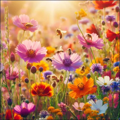 Les fleurs sauvages égayaient le paysage par leurs couleurs vives, [...] les abeilles et les papillons.