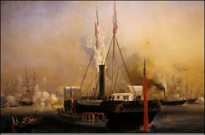 1803-1886- Cette toile est exposée au Musée de la Marine à Paris et représente la visite de la reine Victoria au Tréport, le 2 septembre 1843. Quel est ce virtuose français de la peinture du XIXe siècle dont le travail a été annonciateur du style impressionniste ?