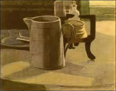 Est-ce que cette toile intitulée ''Broc à eau, trépied, assiette et bouteilles'' appartient au peintre symboliste et expressionniste belge Léon Spilliaert (1881-1946) ?