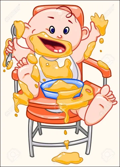 Bébé mange sa [...] avec joie.