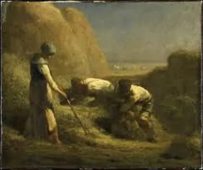 Entre 1850 et 1851, quel peintre de l'école de Barbizon a exécuté cette huile sur toile intitulée ''Les Botteleurs de foin'' ?