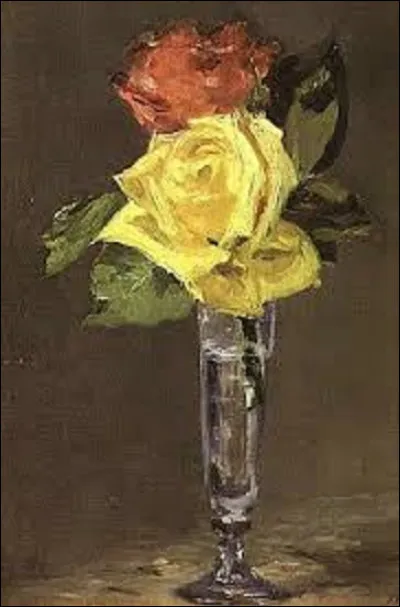 Et on clôt notre balade floral en cherchant un impressionniste. En 1882, quel artiste a réalisé cette toile intitulée ''Roses dans un verre à champagne'' ?