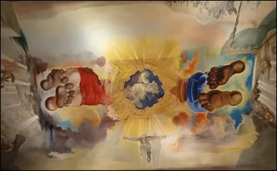 Entrons maintenant dans le "Palais du Vent". Au plafond de cette salle, nous pouvons observer une belle peinture murale qui fait référence à celle de la chapelle Sixtine. Qui sont les deux personnages représentés ?