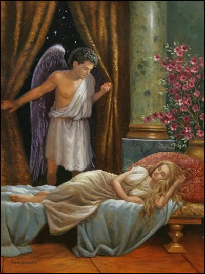 Psyché va vivre dans ce somptueux palais et la nuit, un mystérieux mari rentre dans sa chambre et lui demande de promettre quelque chose. Que lui demande-t-il de promettre ?