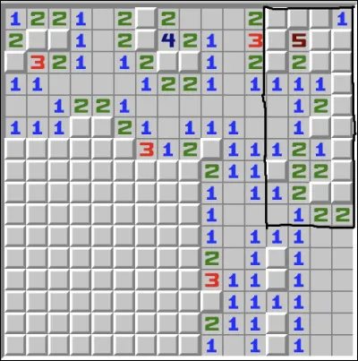 Combien de mines y a-t-il dans la zone encadrée en noir ?