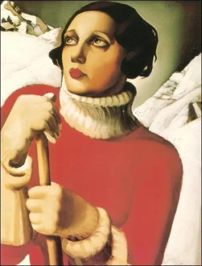 Quelle peintre a représenté une femme qui s'appuie sur un bâton le long des pentes enneigées de "Saint-Moritz" ?