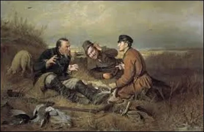 Parmi ces trois ambulants russes, lequel a réalisé cette toile intitulée ''Les Chasseurs à la halte'', en 1871 ?