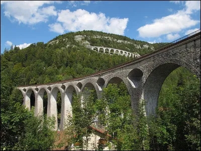 Une succession de six viaducs permet à une ligne de chemin de fer de franchir un dénivelé de 125 mètres dans le massif du Jura. Près de quelle ville sommes-nous ?