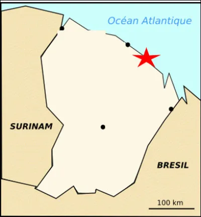 Place désormais aux DOM-TOM français avec la Guyane.
Quelle ville est désignée par l'étoile rouge ?