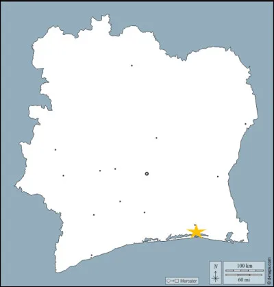 Direction la Côte d'Ivoire pour cette question. 
Quelle ville est désignée par l'étoile orange ?
