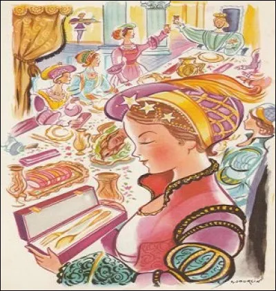Un grand festin suivit la cérémonie.
Que mit-on devant chacune des fées ?