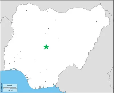 Partons un peu plus à l'est pour le Nigeria.
Quelle ville est légendée par l'étoile verte ?