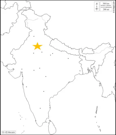 De l'Afrique à l'Asie il faut passer par l'océan Indien c'est pourquoi nous démarrons notre tour de l'Asie avec l'Inde.
Quelle ville désigne l'étoile orange ?