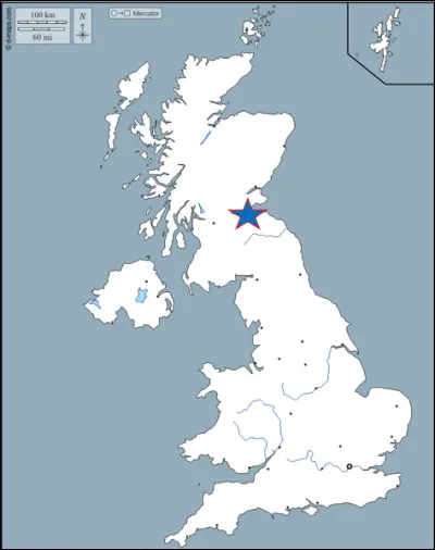 Avant-dernière étape de notre tour des capitales nationales du Royaume-Uni.
Quelle est la ville désignée par l'étoile bleue ?