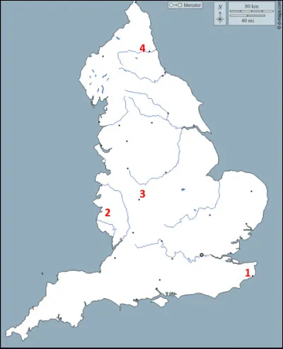 Restons encore un peu en Angleterre pour cette question.
Quel numéro désigne la ville de Douvres ?