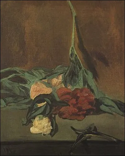 Qui a réalisé cette peinture à l'huile sur toile en 1864, intitulée " Tige de pivoines et Sécateur " ?