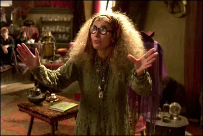 Comment le professeur Trelawney est-elle habillée au repas de Noël dans le troisième tome ?