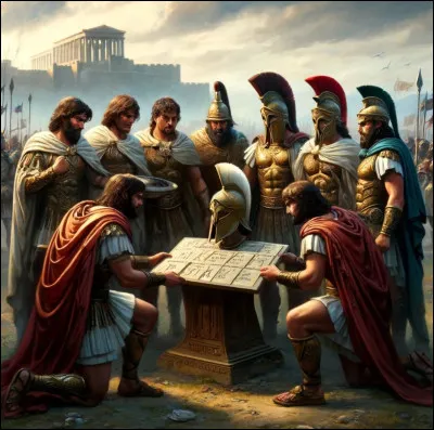 Après ce discours, neuf héros grecs se levèrent pour se porter volontaires pour le duel contre Hector : Agamemnon, Diomède, Ajax le Grand, Ajax le Petit, Idoménée, Mèrionès, Eurypylos, Thoas et Ulysse. Chacun marqua son sort. Dans quoi les mirent-ils ?