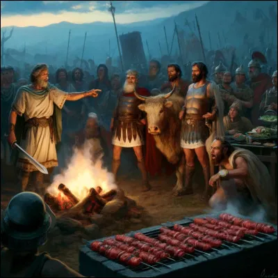 Après qu'Agamemnon eut sacrifié un buf mâle de 5 ans et que les Grecs eurent découpé des morceaux pour faire des brochettes, Nestor prit la parole. Que dit-il dans son discours ?