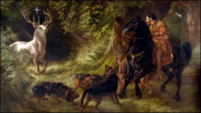 D'après la légende, alors qu'il chassait un vendredi saint, qui vit apparaitre un cerf blanc coiffé d'une croix de lumière ?