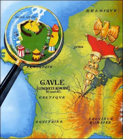 Quels sont les noms des camps romains qui entourent le petit village gaulois ?