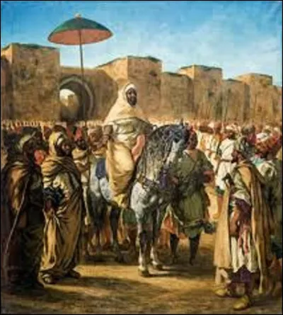 Peinture d'histoire ''Moulay Abd-Er-Rahman, sultan du Maroc, sortant de son palais de Meknès, entouré de sa garde et de ses principaux officier'' est une toile orientaliste peinte en 1845. Quel peintre est l'auteur de ce tableau ?