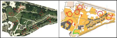 Combien y a-t-il d'erreurs de reports entre la photo aérienne et la carte IOF ?