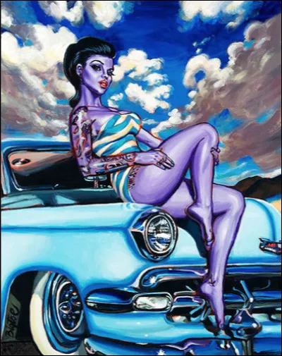 Qui est cet illustrateur californien spécialiste des pin-ups aux formes pulpeuses sur des voitures rétros américaines ?