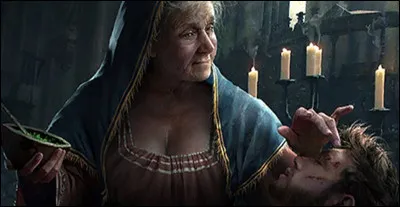 Dans le premier roman "Le Dernier vu", par quelle méthode Geralt est-il soigné des blessures causées par la strige ?