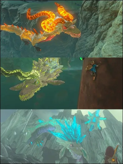 Quelles sont les trois sources sacrées que gardent les trois dragons d'Hyrule, Ordrac, Rordrac, et Nedrac ? (respectivement du haut vers le bas)