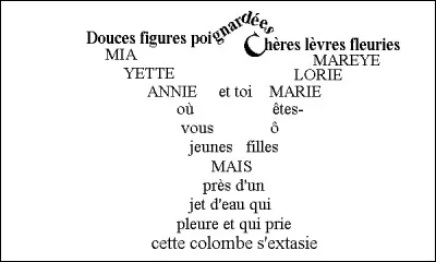 Quel poète est l'auteur du XXe siécle de ce calligramme, intitulé ''La colombe poignardée et le jet d'eau'' ?