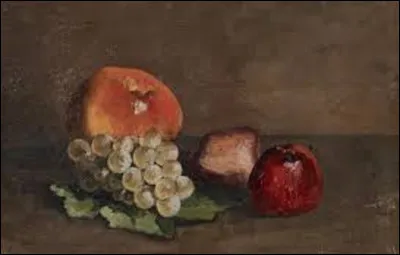Vers 1873, quel impressionniste a réalisé cette peinture intitulée ''Nature morte, pêches, pomme et raisins sur une feuille de vigne'' ?