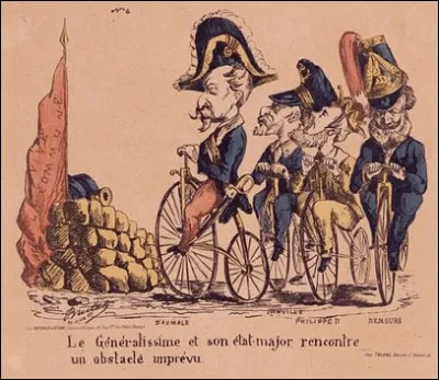 Les caricaturistes de l'époque n'y allaient pas de main morte. Quelle personnage français est ridiculisé sur son vélocipède en 1968 ?