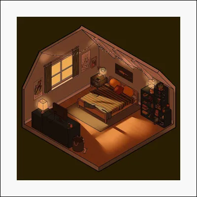 Qu'est-ce qui est pendu au plafond, dans la chambre de Nick ?