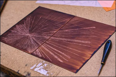 Quel est le nom de la technique de gravure chimique, qui s'effectue sur une plaque cuivre &agrave; l'aide d'acide ?