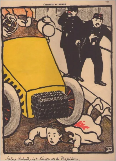 Qui a réalisé cette caricature "Une voiture de police roule sur une petite fille" ?