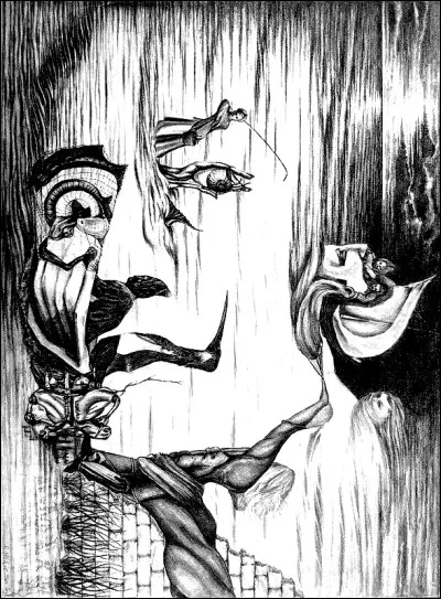 Ce dessin réversible, laissant apparaître un paysage, lorsqu'on le met à l'horizontale, est l'oeuvre de Richard Merrick.
Mais de qui a-t-il fait le portrait ?