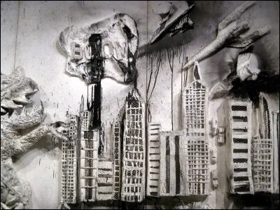 Zoom sur le coin supérieur droit de l'oeuvre. En quoi peut-on dire qu'elle est prémonitoire ?