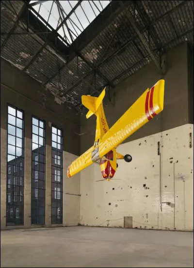 Cet avion suspendu en l'air, nez vers le sol, est l'oeuvre de Roman Signer.
Où peut-on le voir ?