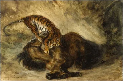 Quel peintre romantique est lauteur de ce tableau intitulé "Tigre attaquant un cheval sauvage" ?