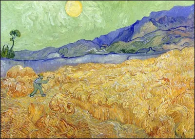 "Champ de blé derrière l'hospice Saint-Paul avec un faucheur" est un tableau de...