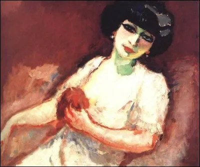 Qui a représenté cette "Femme rose sur fond rouge" ?