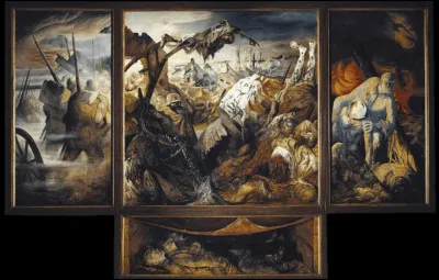 Ce tableau glauque en quatre parties représente parfaitement la violence de la guerre. On y voit des soldats partant au combat et mourir. Par quel Allemand ce tableau a-t-il été peint ?