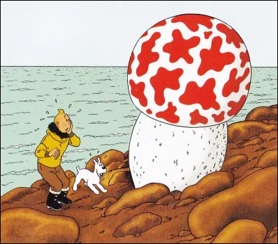 Quel est le nom de l'album de Tintin où on le voit devant un champignon géant ?