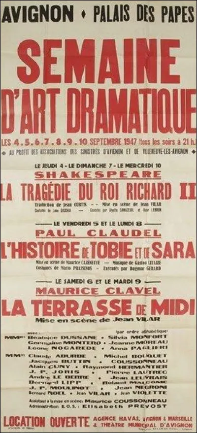 Qui a fond&eacute; le Festival d'Avignon en 1947 ?