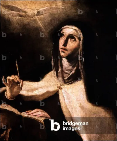 Qui est la Sainte patronne des maux de tête, des malades, de l'Espagne et de la Croatie dont les symboles sont un livre et une plume ainsi qu'un cur transpercé ?