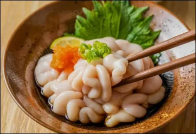 Toujours aussi dégoûtant, cela nous vient du Japon. Ce plat est plutôt fragile et il est difficile de s'en procurer en France. Son nom, le shirako. Apparemment, cela aurait goût de fromage blanc ! Qu'est-ce que c'est ?
