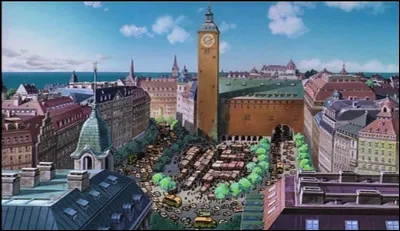 Voici une photo du film "Kiki la petite sorcière" et ses maisons colorées. Mais de quel pays européen les studios Ghibli s'inspirent-ils pour ce film ?