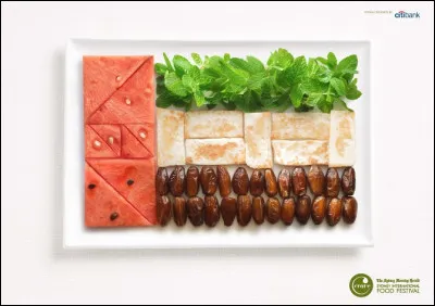 Ce dernier drapeau est en dattes, pastèque, galettes et menthe.
Il s'agit :